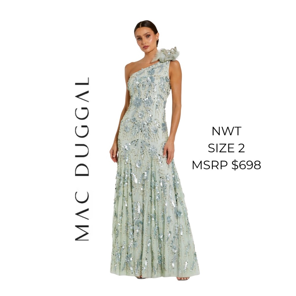 Green Embellished One Shoulder Trumpet Gown with Flower